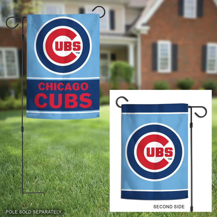 Chicago Cubs Garden Flag 2 Sided Light Blue Logo heartlandflags