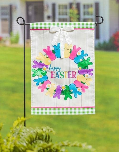 Colorful Bunny Wreath Garden Flag 2 Sided heartlandflags