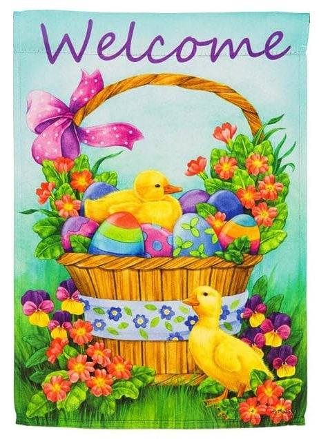 Duckling Basket 2 Sided Easter Garden Flag heartlandflags