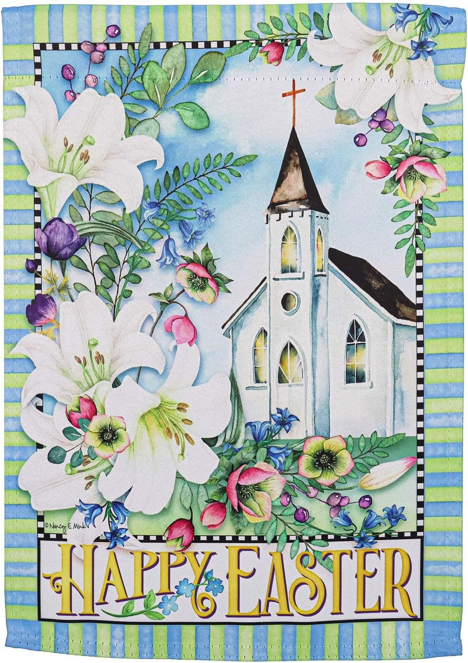 Easter Church With Flowers 2 Sided Garden Flag heartlandflags
