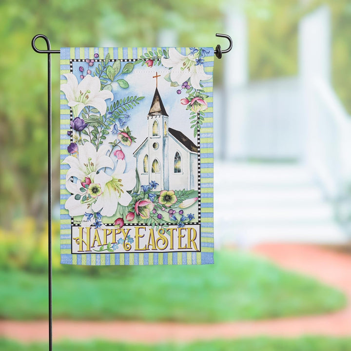 Easter Church With Flowers 2 Sided Garden Flag heartlandflags
