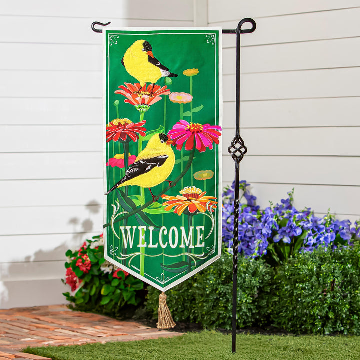 Finches and Flowers Long 2 Sided Garden Flag XL heartlandflags