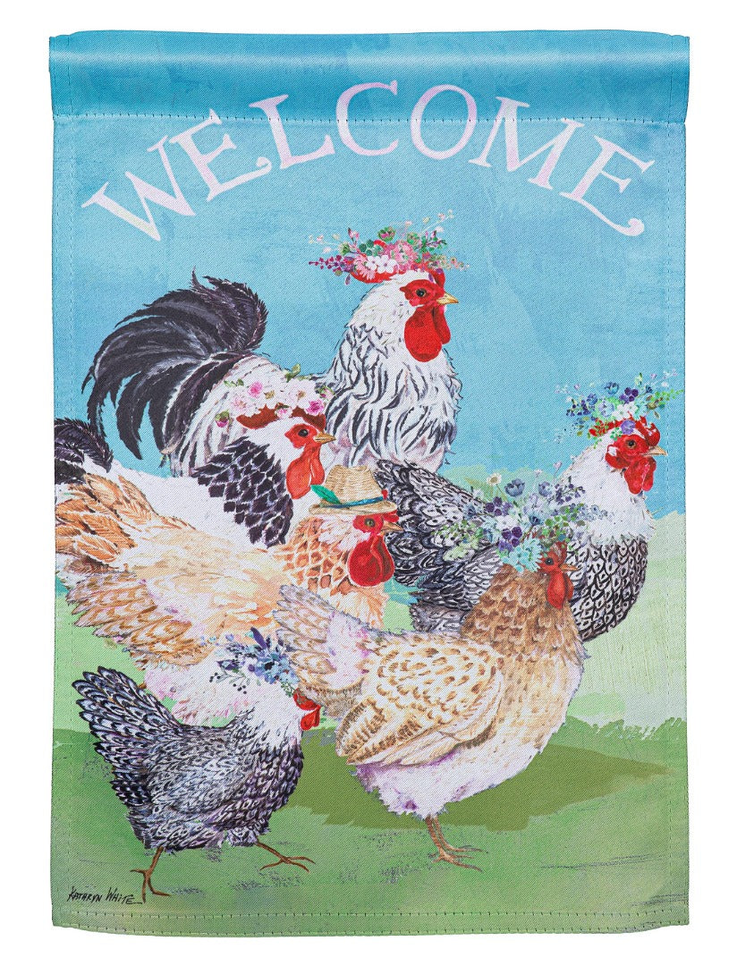 Floral Chickens 2 Sided Garden Flag heartlandflags