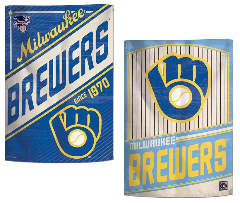 Milwaukee Brewers Garden Flag 2 Sided Classic Logo Pinstripe heartlandflags