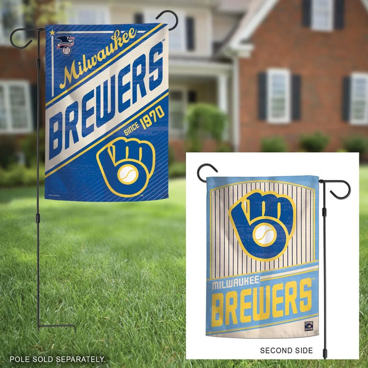 Milwaukee Brewers Garden Flag 2 Sided Classic Logo Pinstripe heartlandflags