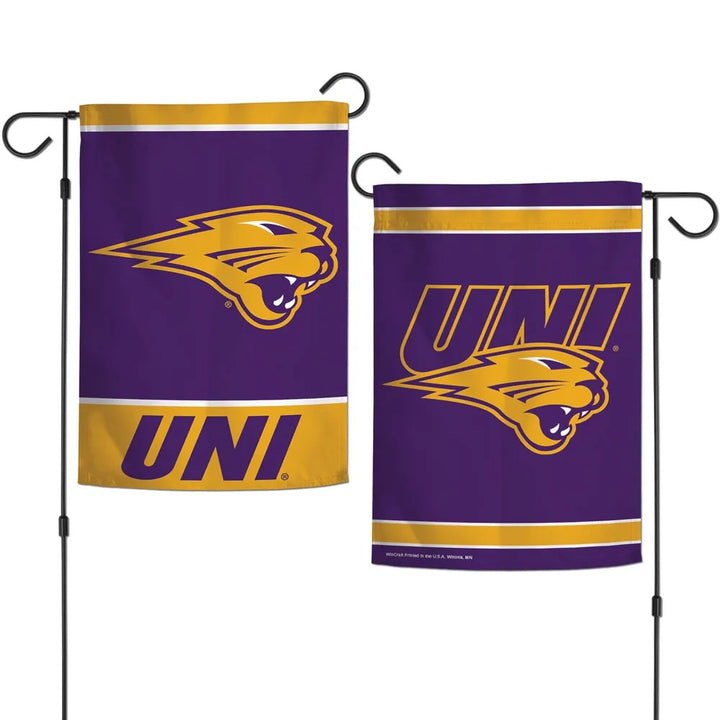 Northern Iowa Panthers 2 Sided Garden Flag UNI Double Logo Design heartlandflags