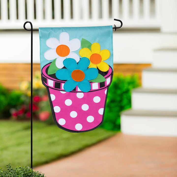 Pink Dot Flower Pot 2 Sided Garden Flag heartlandflags