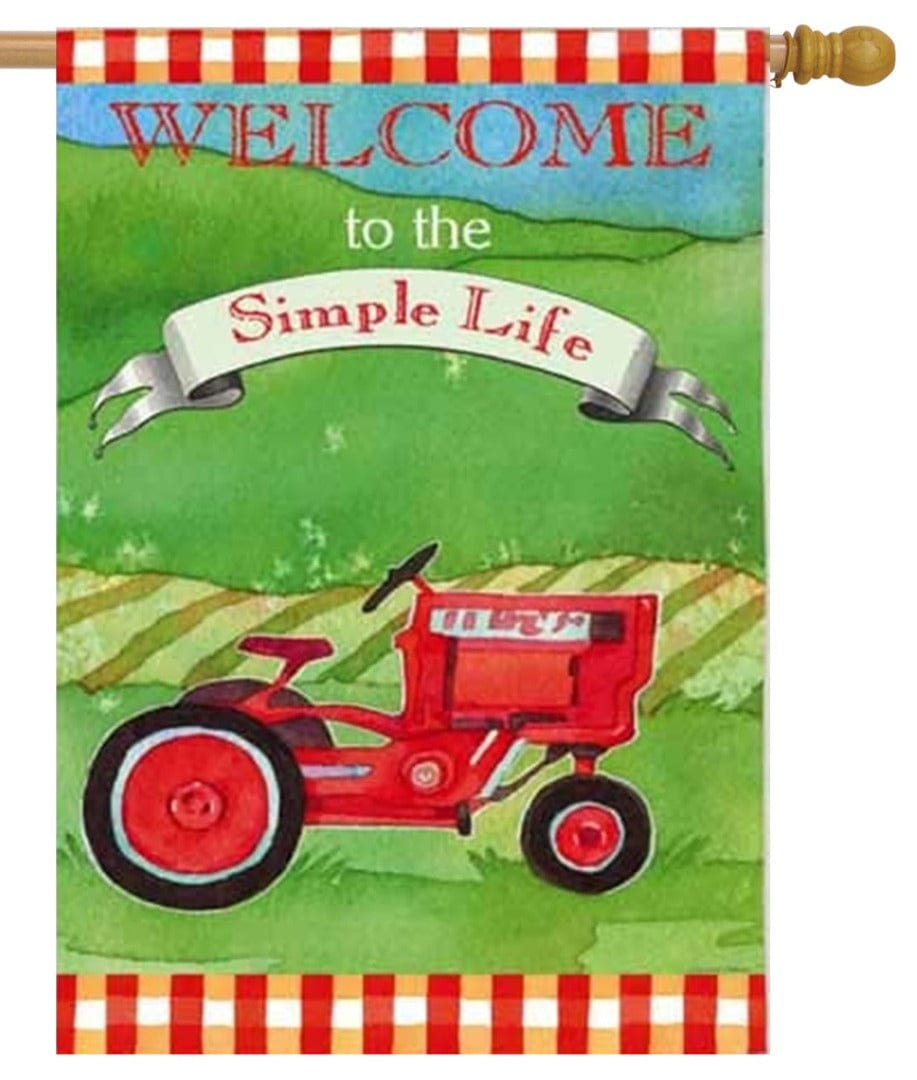 Simple Life Banner 2 Sided Red Farm Tractor House Flag heartlandflags