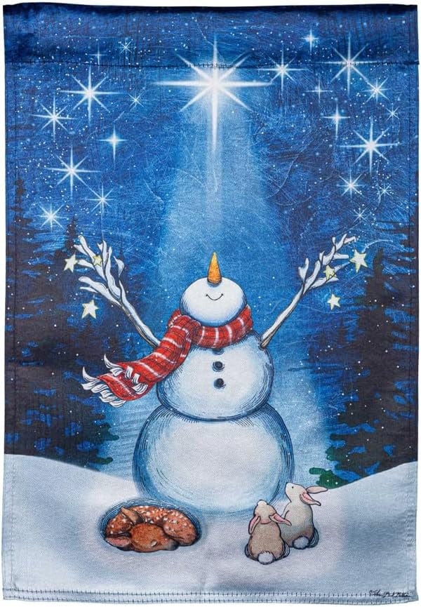 Star Heart Snowman Winter Garden Flag 2 Sided Lustre heartlandflags