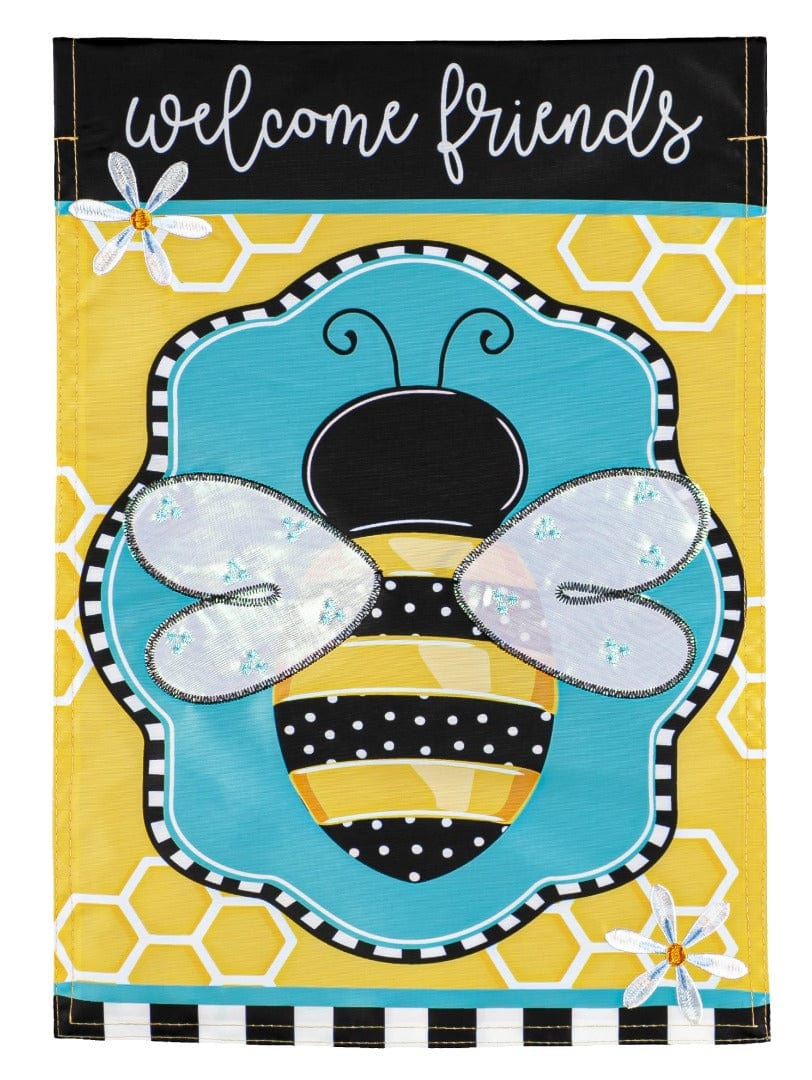 Buzzing Bee Welcome Garden Flag 2 Sided Applique 169451 Heartland Flags