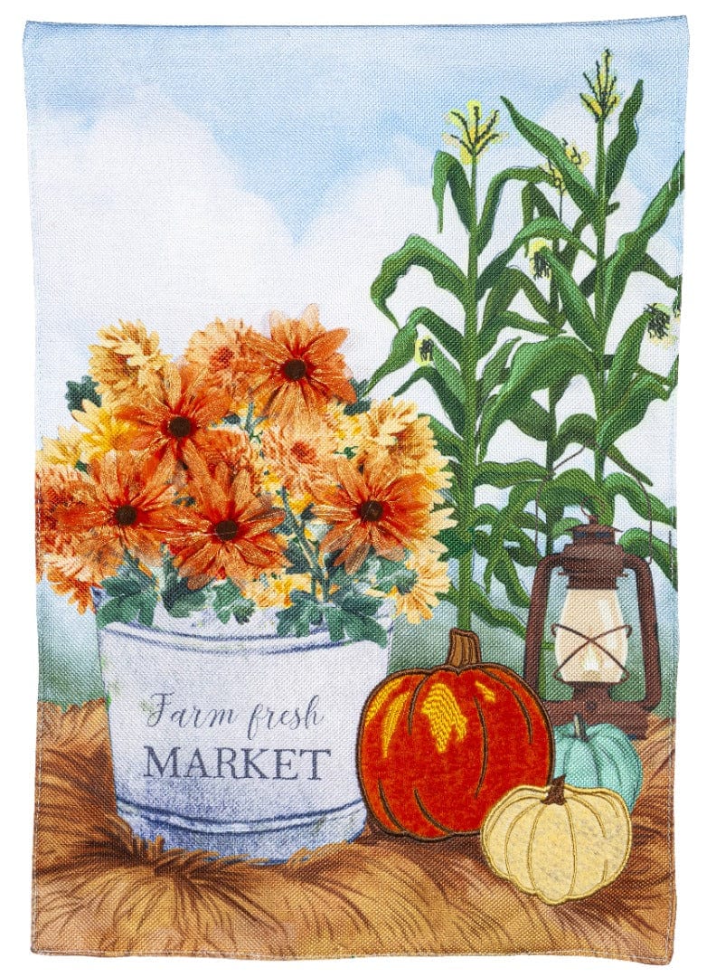 Farm Fresh Market Fall Garden Flag 2 Sided Burlap 14B11140 Heartland Flags