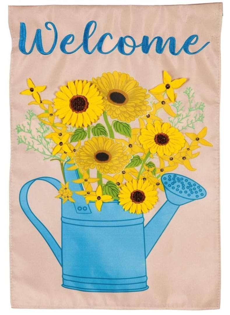 Forsythia & Daisies Watering Can Fall Garden Flag Applique 169016 Heartland Flags