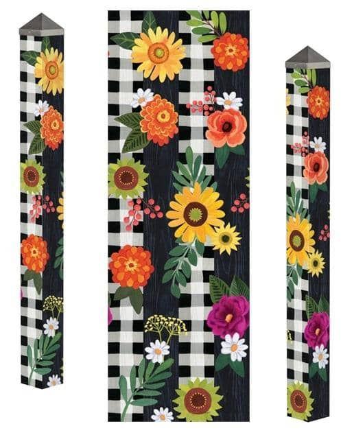 Autumn Blooms Painted Peace Art Pole 5 Feet Tall Plaid heartlandflags