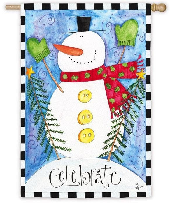 Celebrate Snowman Winter Banner 2 Sided Decorative House Flag heartlandflags