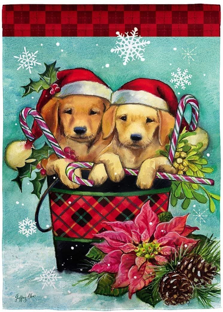 Christmas Puppy Bucket Garden Flag 2 Sided Decorative heartlandflags