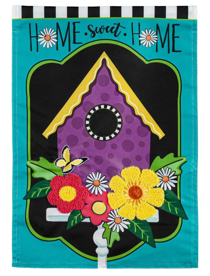 Daisy Birdhouse Garden Flag 2 Sided Applique heartlandflags
