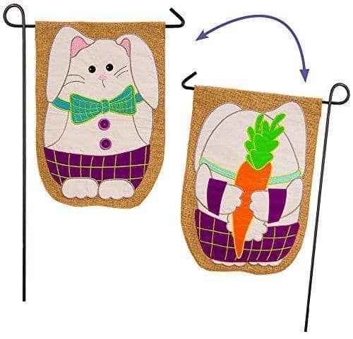 Easter Bunny Hiding Something Garden Flag 2 Sided Burlap heartlandflags