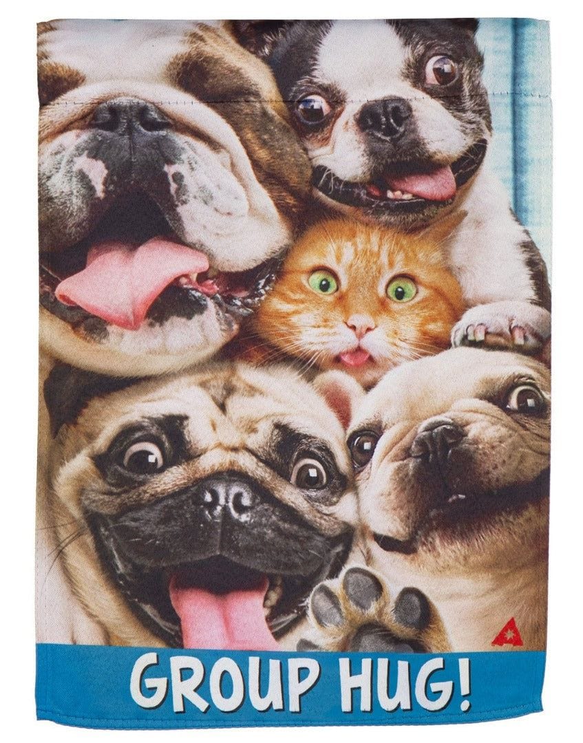 Group Hug Puppies Kitty Garden Flag 2 Sided Decorative heartlandflags