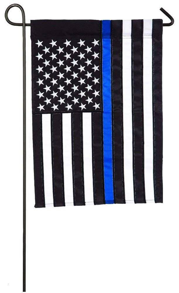 Thin Blue Line Police Applique Garden Flag Embroidered Stars heartlandflags