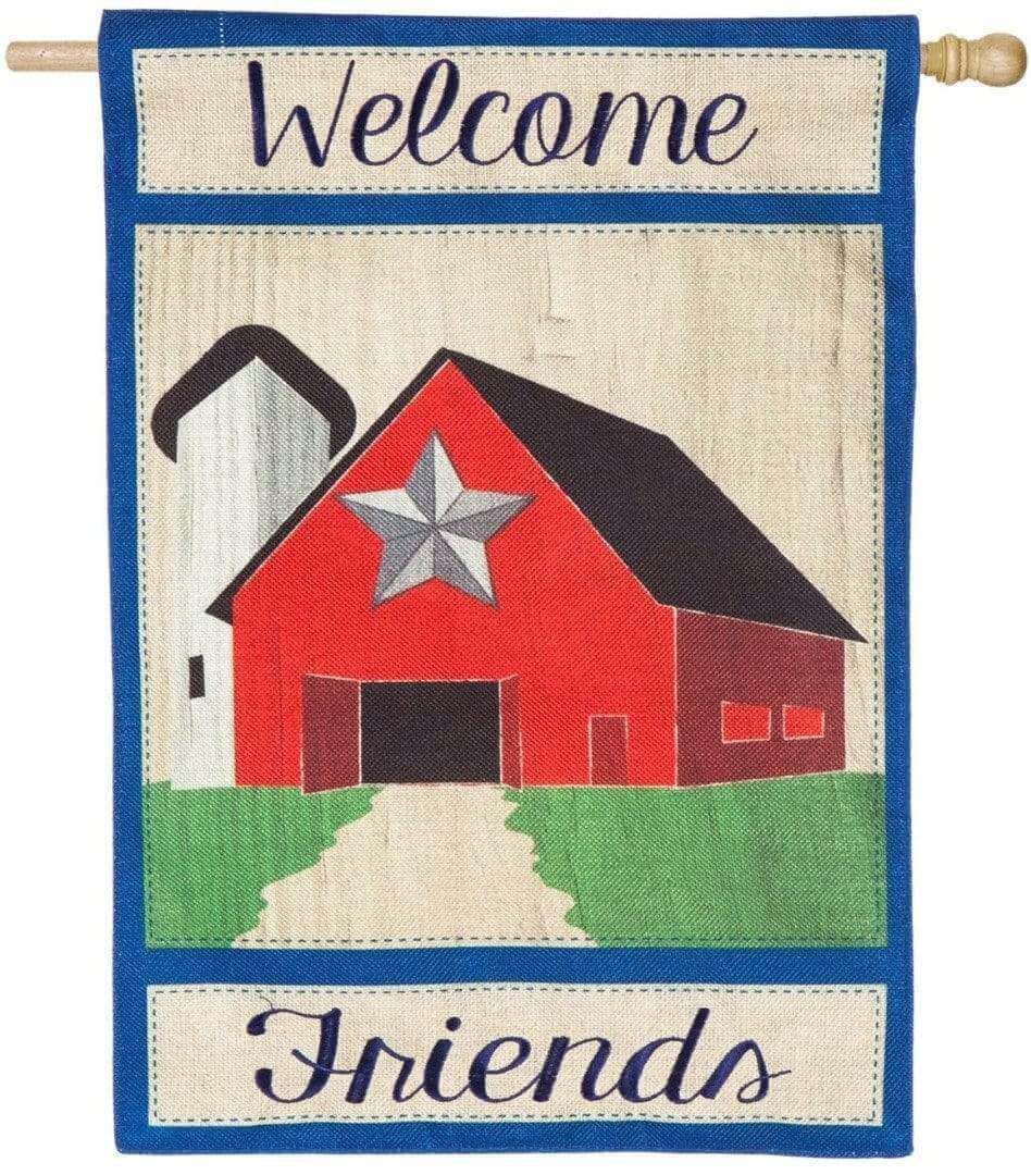 Welcome Friends Country Patriotic Flag 2 Sided Burlap heartlandflags