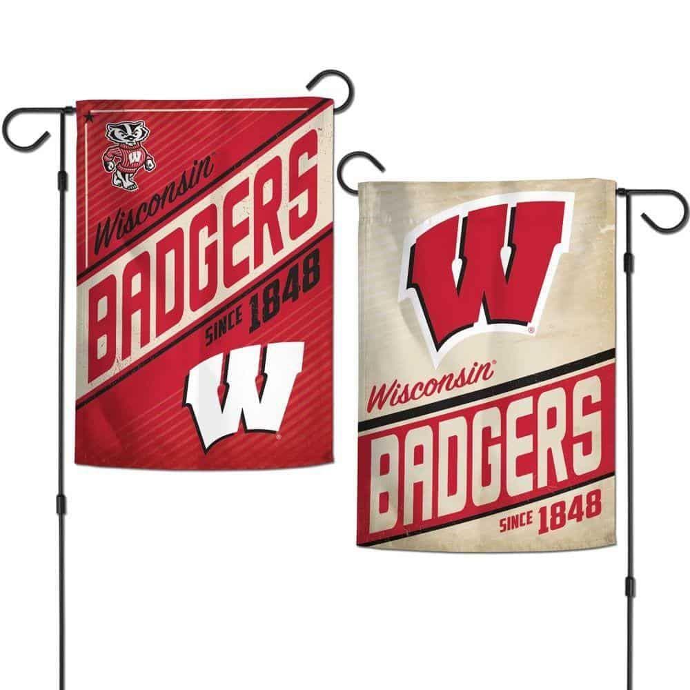 Wisconsin Badgers Garden Flag 2 Sided Retro Vintage heartlandflags
