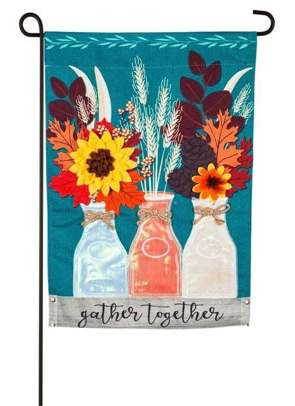 Autumn Milk Bottles Garden Flag 2 Sided Gather Together 14L9318BL Heartland Flags