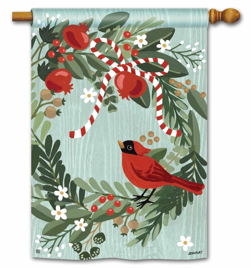 Christmas Cardinal Wreath Flag 2 Sided Decorative Banner heartlandflags
