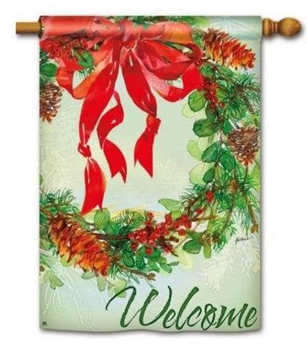 Christmas Holiday Wreath Flag 2 Sided Banner heartlandflags