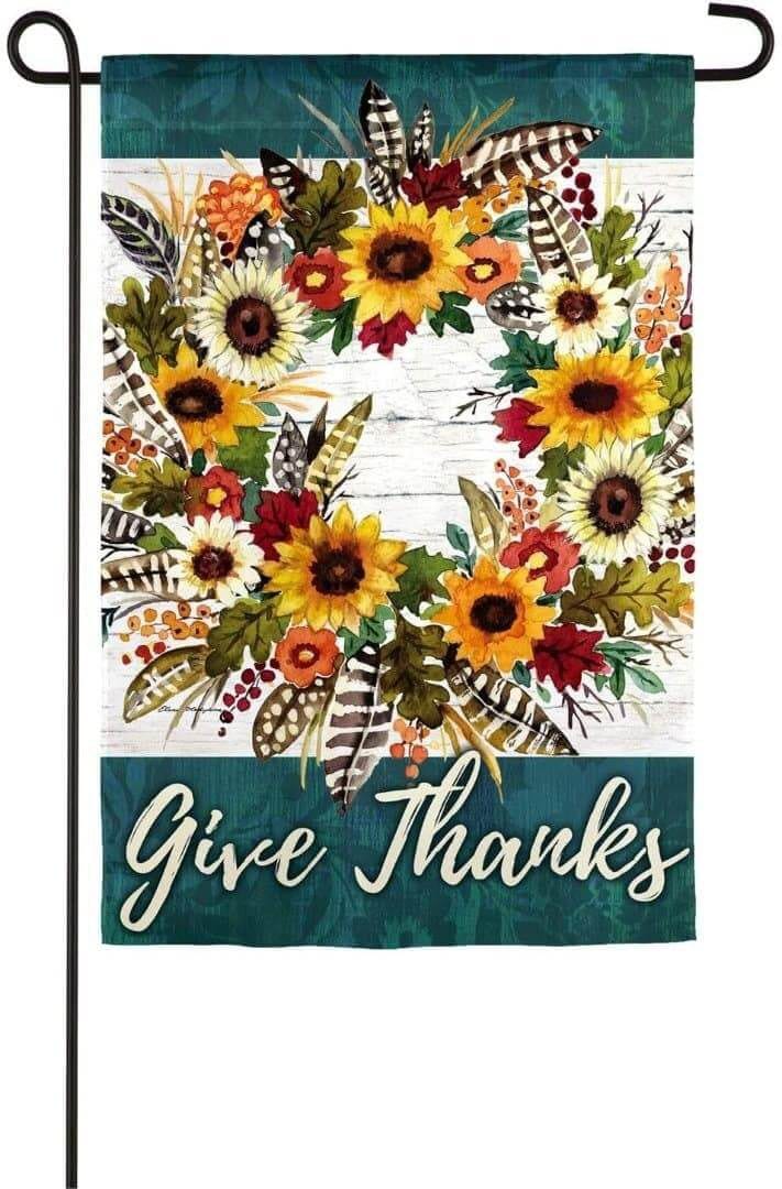 Give Thanks Wreath Garden Flag 2 Sided Thanksgiving heartlandflags