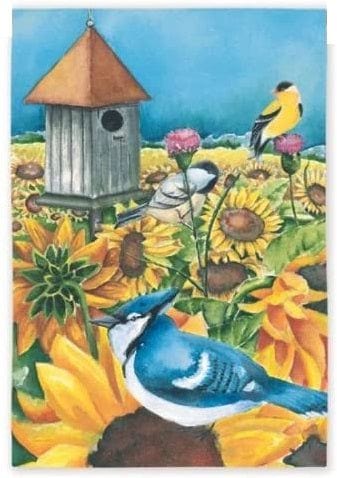 Sunflower Afternoon Garden Flag 2 Sided Finch Blue Jay heartlandflags