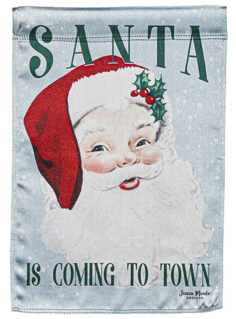 Vintage Santa Christmas Garden Flag 2 Sided Santa Is Coming To Town 14LU10623 Heartland Flags